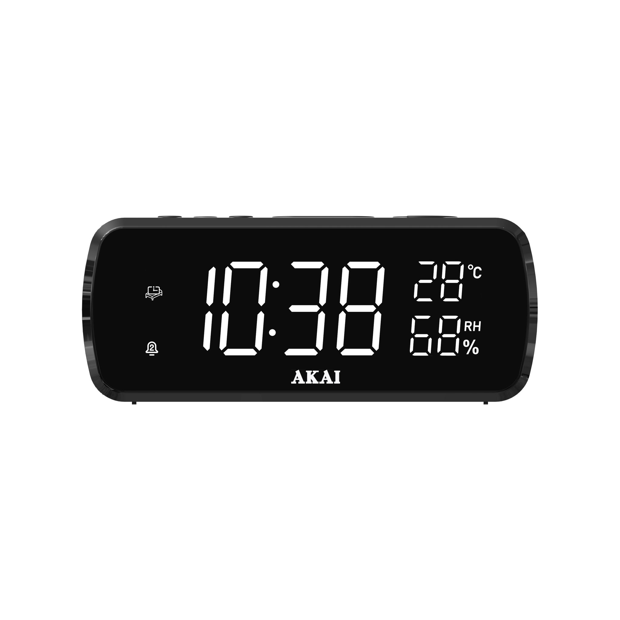Akai Acr-1080 Fm-radiowecker, 0,5 W Led-anzeige, 1,5"-thermometer/hygrometer, Schwarz