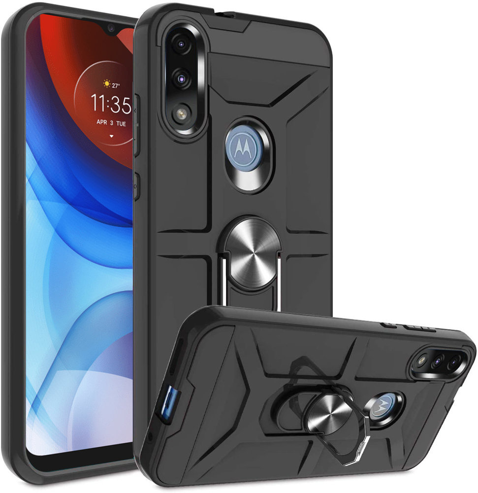 Schutzhülle Für Motorola Moto E7 Power / E7i Power, Gepanzert Mit Ring, Schwarz