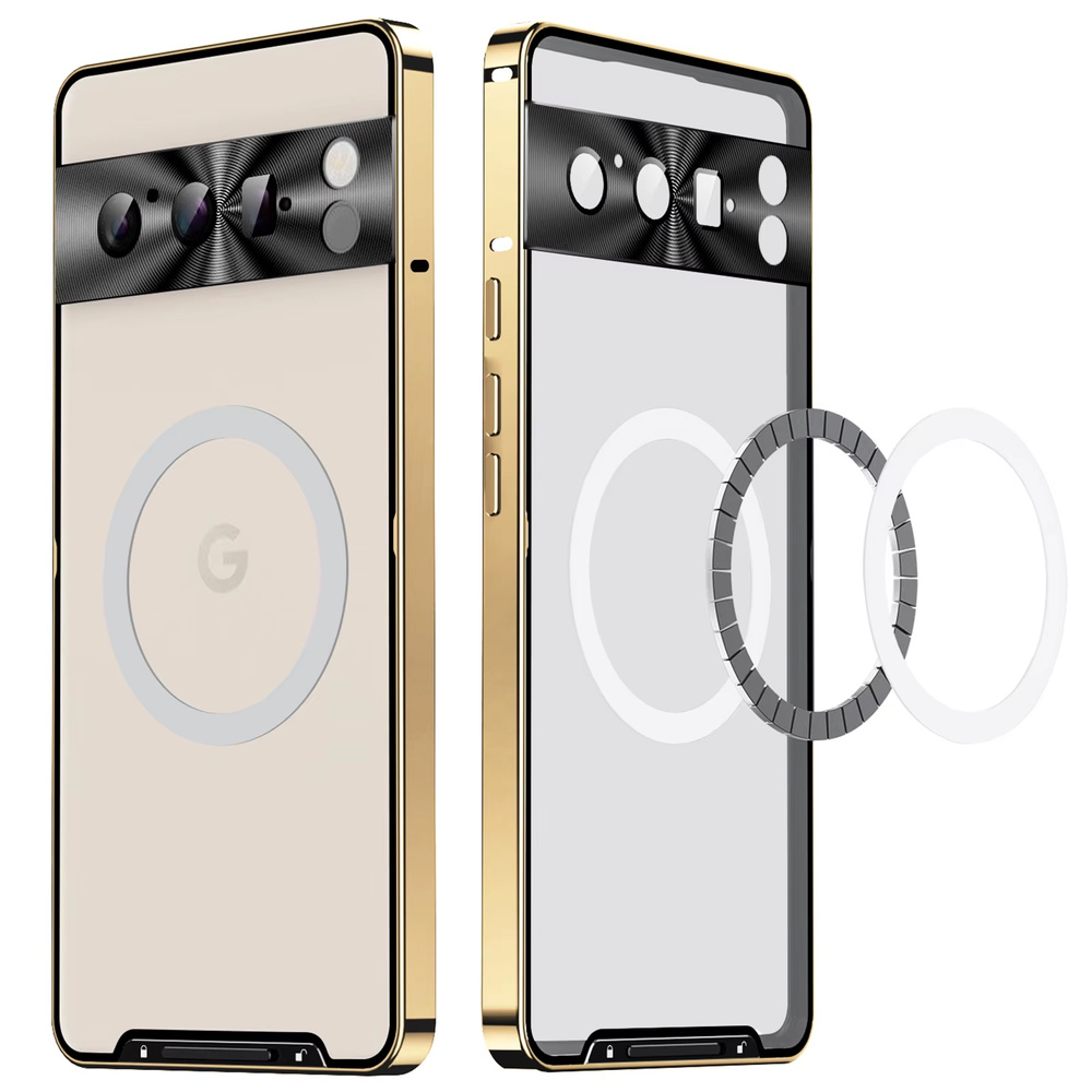Google Pixel 8 Pro Kameraschutzhülle, Camshield Magsafe, Transparent/gold