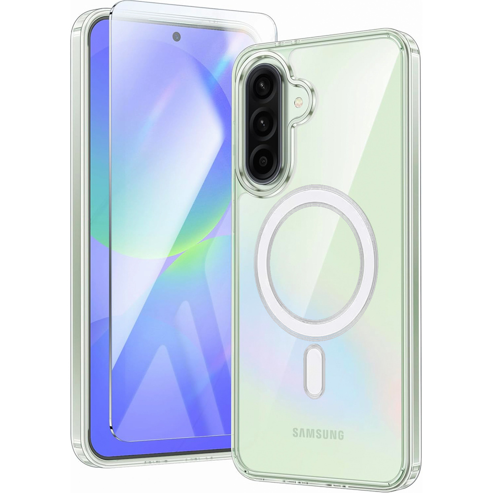 Schutzhülle Für Samsung Galaxy A36 5g, Stoßfest Mit Magsafe-verschluss, Transparent + 9h Gehärtetes Glas