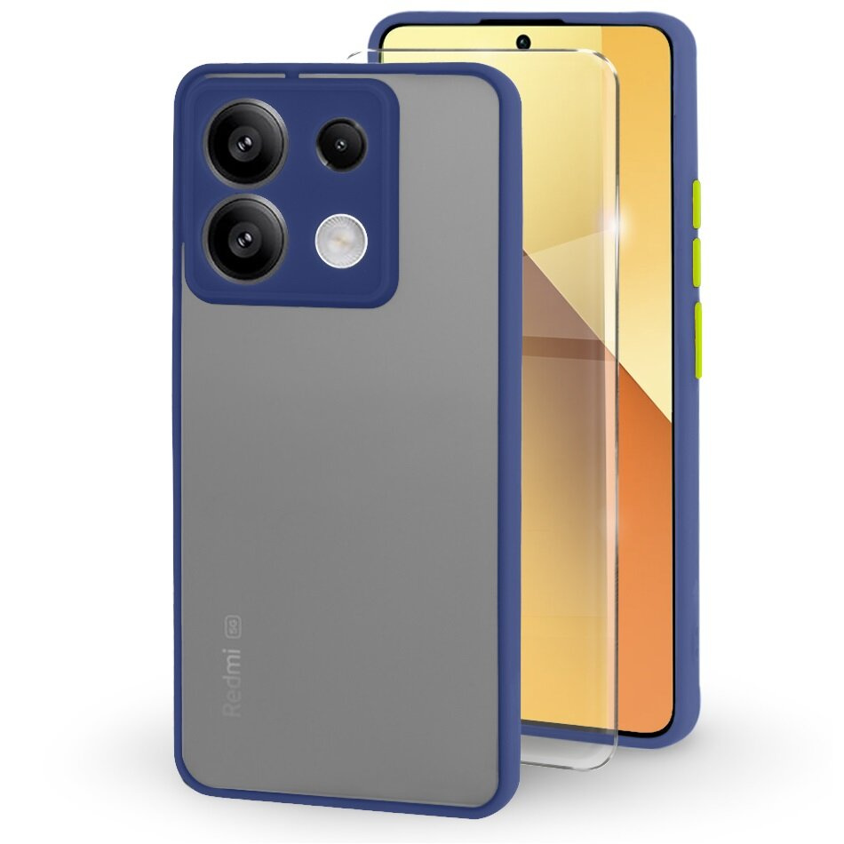 Silikonhülle Für Xiaomi Redmi Note 13 5g, Mit Kameraschutz, Transparent/blau + 9h-gehärtetes Glas