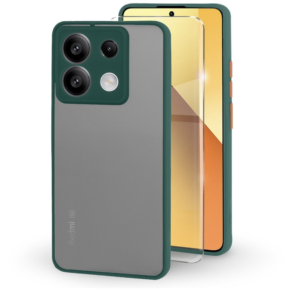 Silikonhülle Für Xiaomi Redmi Note 13 5g, Mit Kameraschutz, Transparent/grün + 9h-gehärtetes Glas