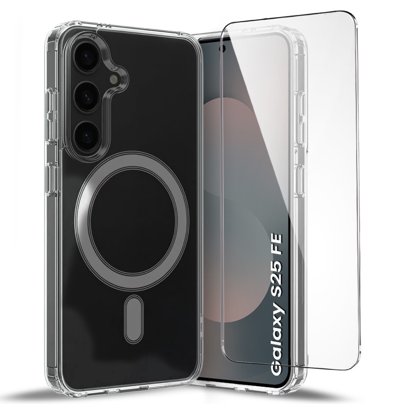 Samsung Galaxy S25 Fe Hüllenset, Fusion Hybrid, Für Magsafe, Transparent + Glas-displayschutzfolie