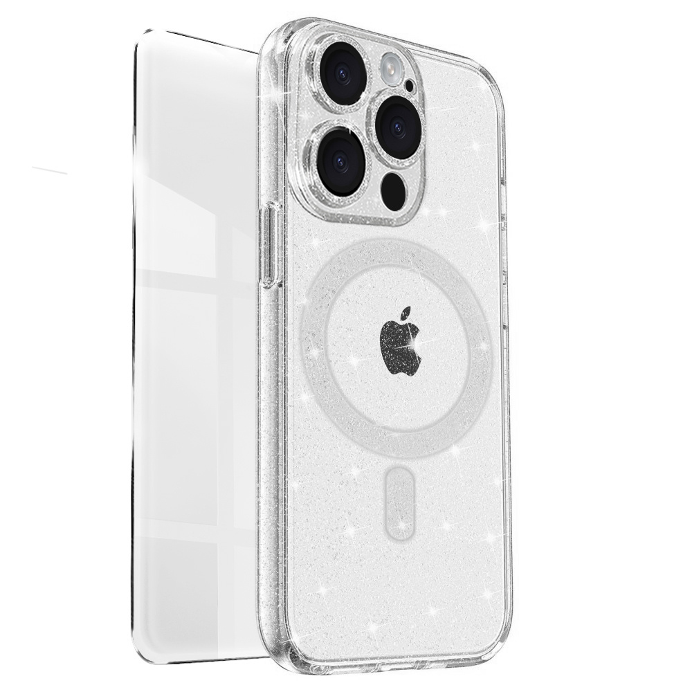 Hülle Für Iphone 16 Pro Max, Erbord Glitter Magsafe, Transparent + Glas-displayschutzfolie