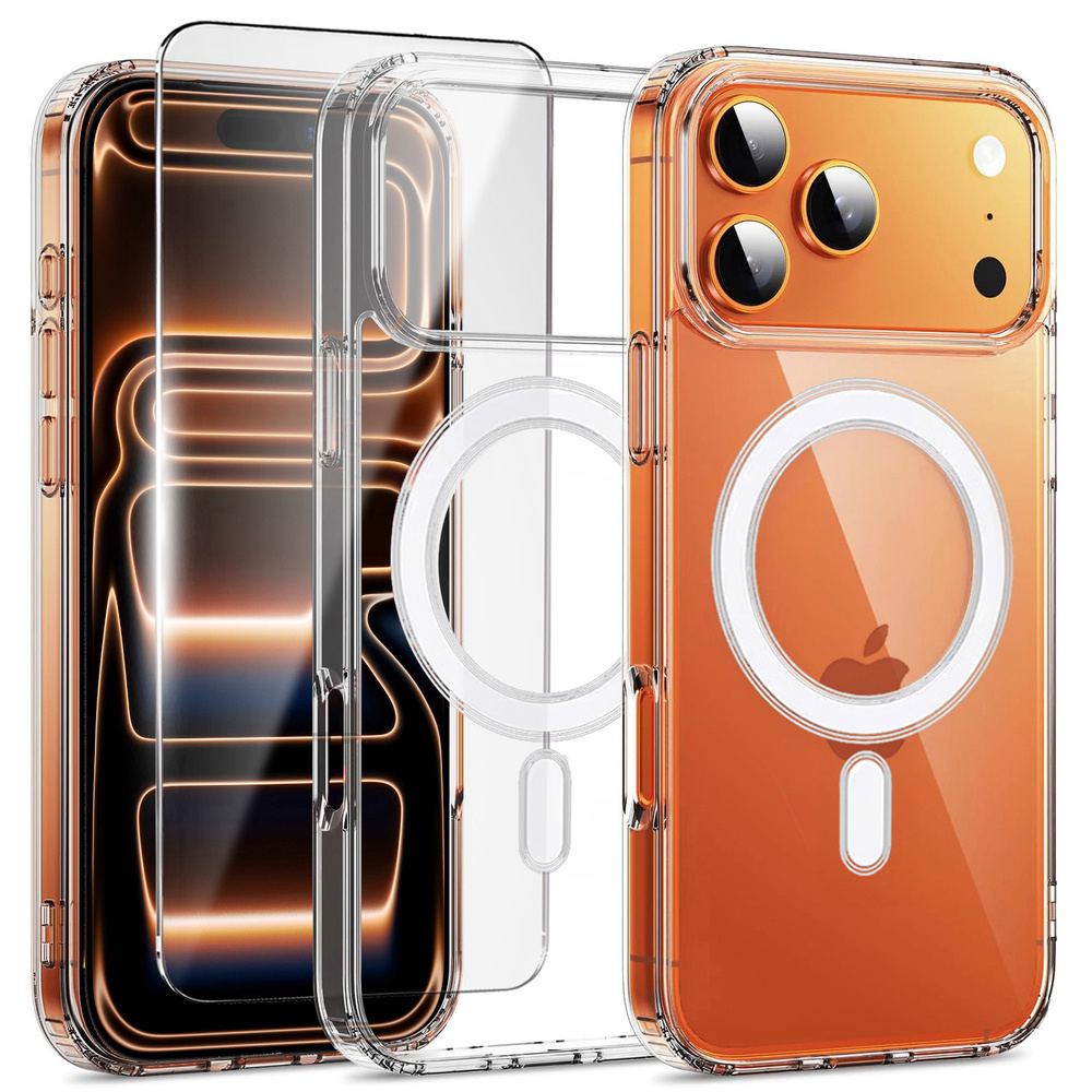 Iphone 17 Pro Hüllenset, Magsafe-kompatibel, Transparent + Displayschutzfolie