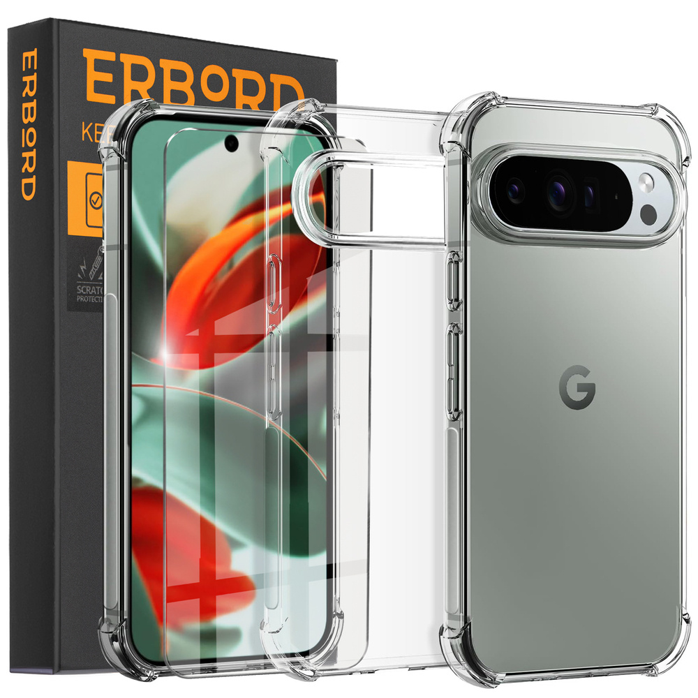 Schutzhülle Für Google Pixel 9 / Pixel 9 Pro, Stoßfest, Transparent + Glas