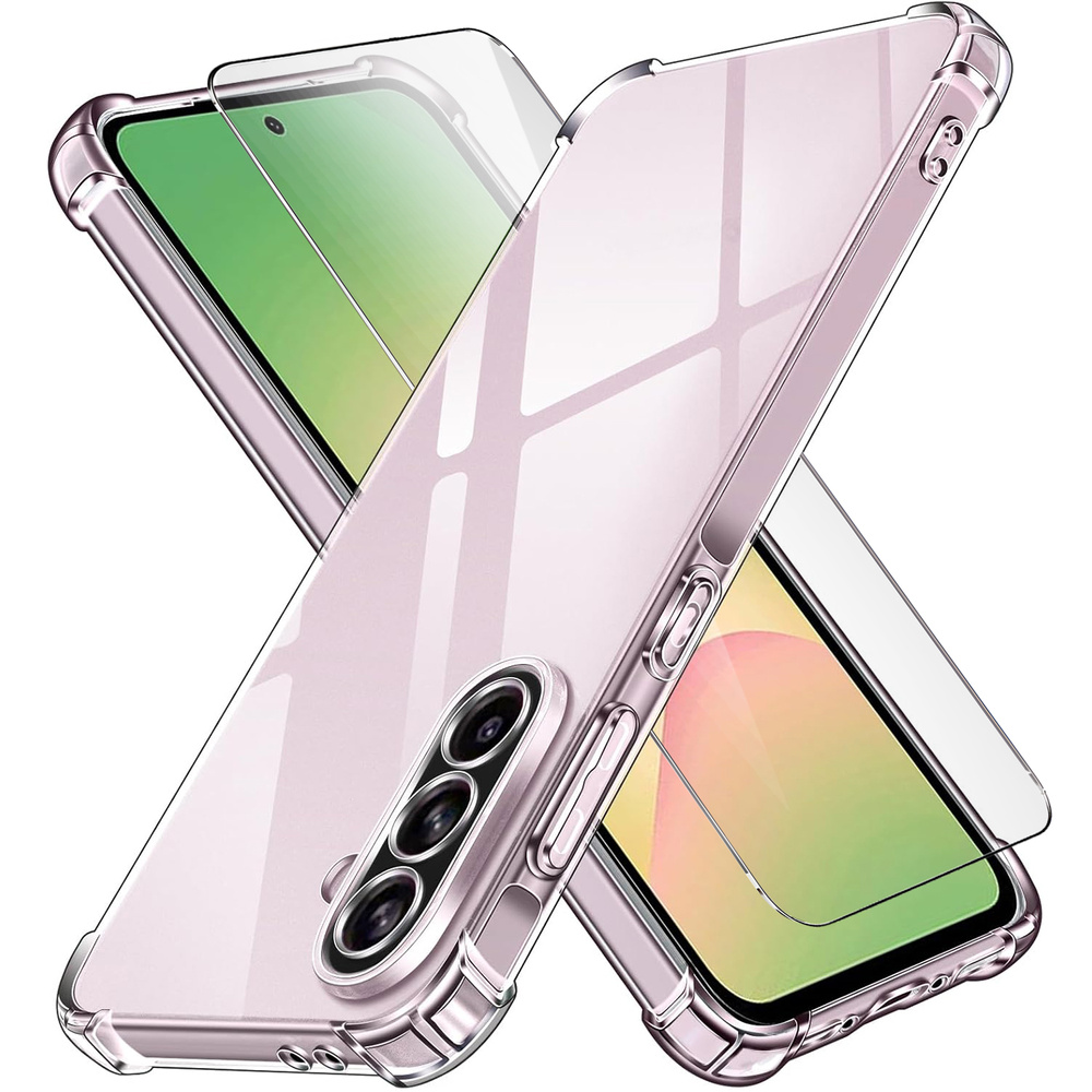 Schutzhülle Für Samsung Galaxy A56 5g, Stoßfest, Transparent + Glas