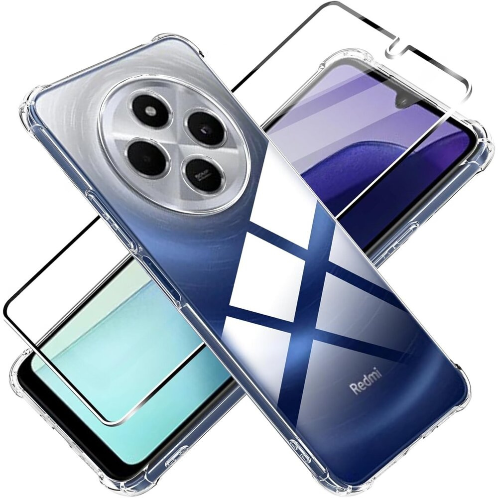 Schutzhülle Für Xiaomi Redmi 14c + 9h Gehärtetes Glas, Stoßfest, Transparent