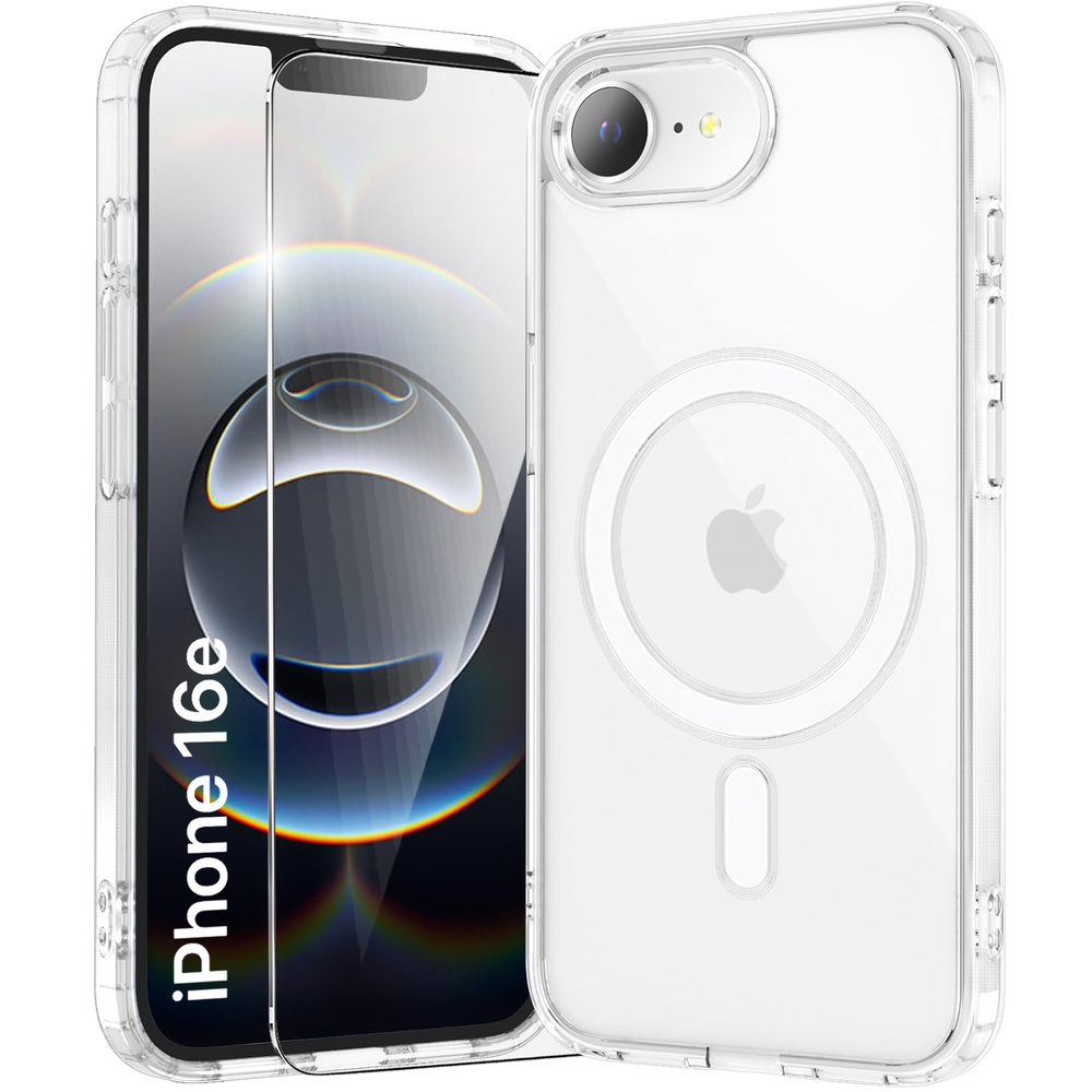 Magnetische Hülle Für Iphone 17e / 16e, Mit Magsafe-technologie, Transparent + Displayschutzfolie Aus Glas