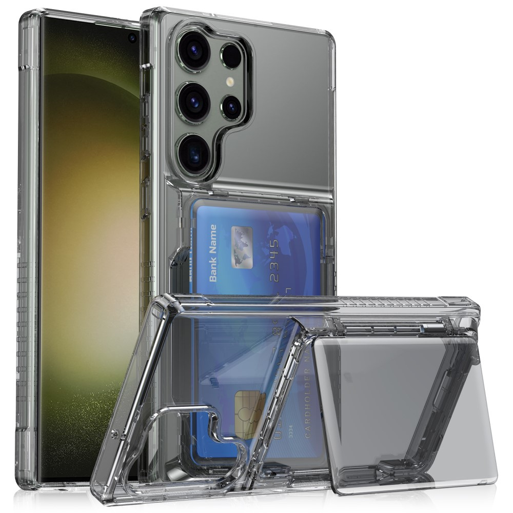 Rauchfarbene Schutzhülle Für Samsung Galaxy S25 Ultra – Transparent Schwarz, Mit Kartenfach Und Standfunktion
