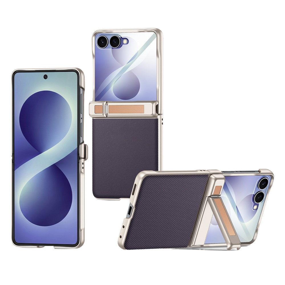 Samsung Galaxy Z Flip 8 Hülle, Scharnierständer, Mit Glas Für Das Außendisplay, Lila