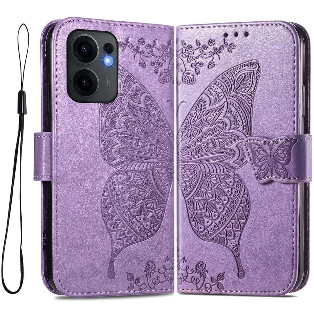 Klapphülle Für Oppo Reno 13f / Oppo Reno 13fs, Schmetterling, Lila