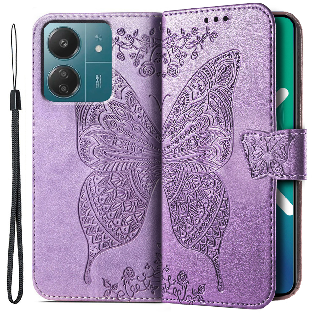 Klapphülle Für Xiaomi Redmi 13c / Poco C65, Schmetterling, Lila