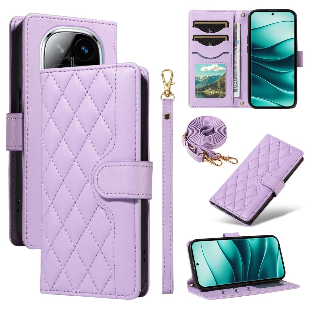 Klapphülle Für Xiaomi Redmi Note 14 Pro 5g / Xiaomi Redmi Note 14 Pro+ 5g / Xiaomi Poco X7 5g, Rautenmuster, Leder, Lila