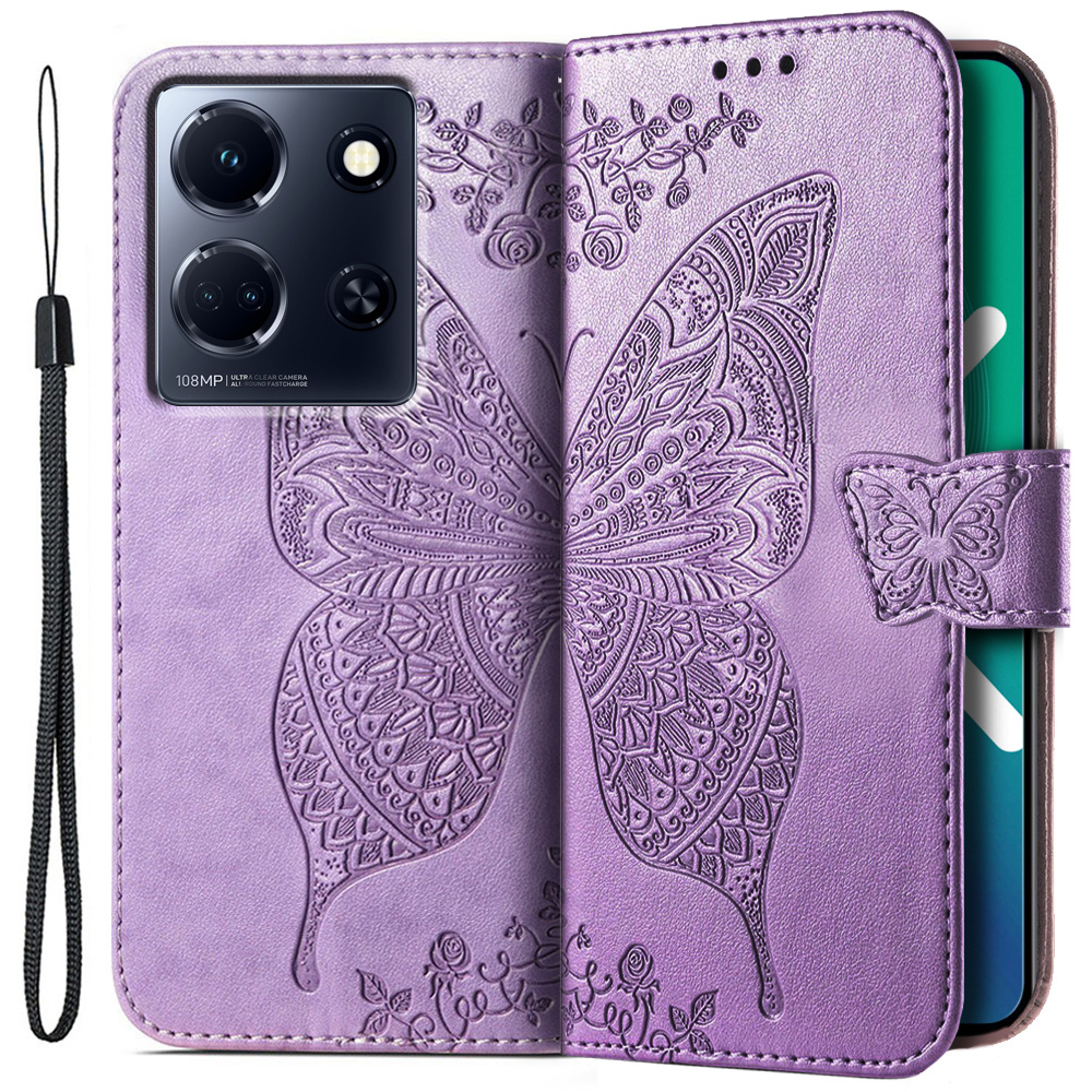 Klapphülle Für Infinix Note 30 5g, Schmetterling, Lila