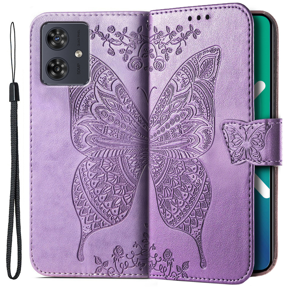 Klapphülle Für Motorola Moto G54 5g, Schmetterling, Lila