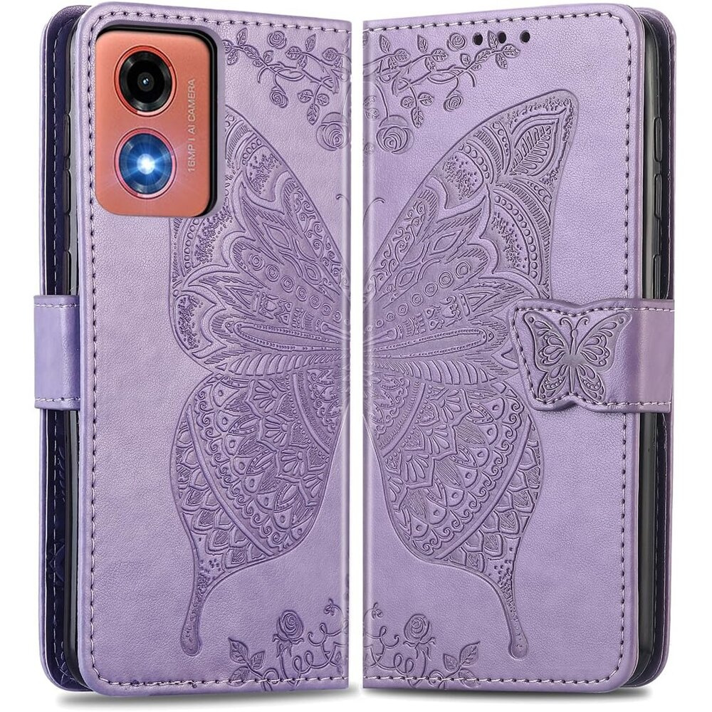 Klapphülle Für Motorola Moto E14, Schmetterling, Lila