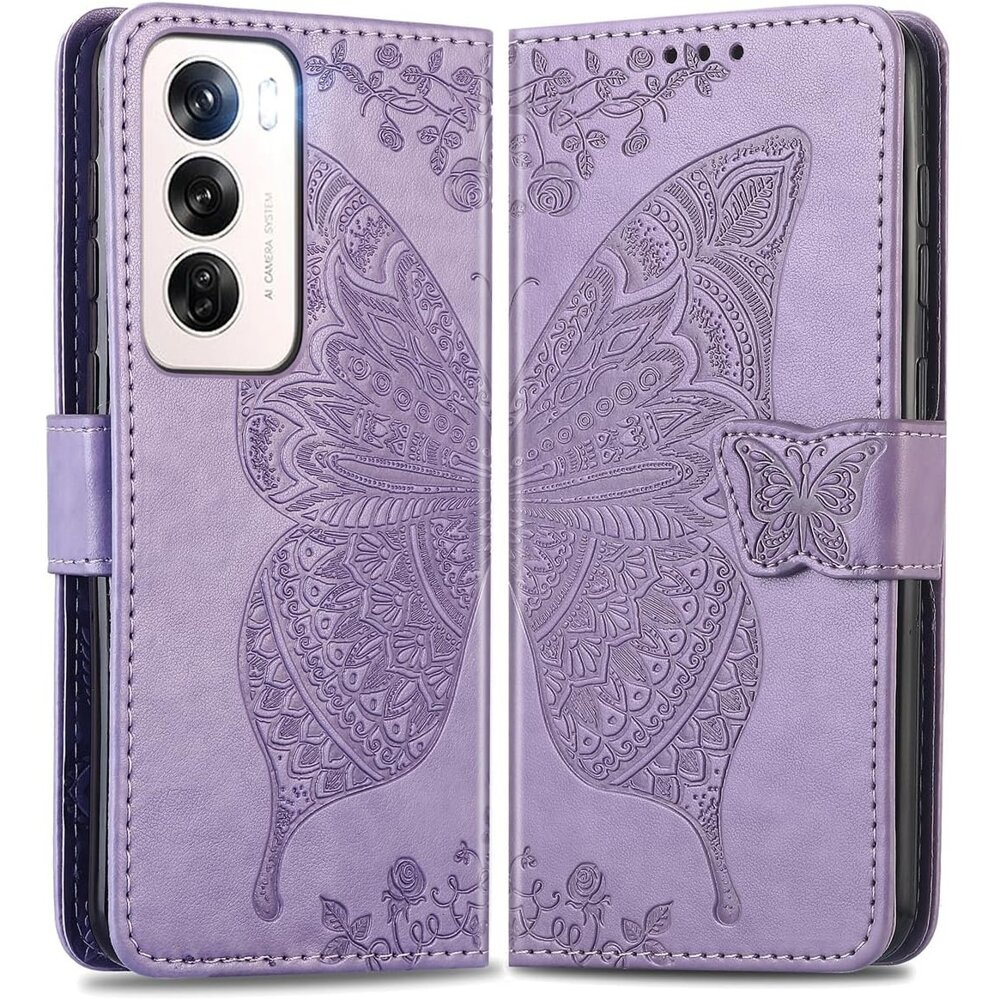 Klapphülle Für Oppo Reno 12, Schmetterling, Lila