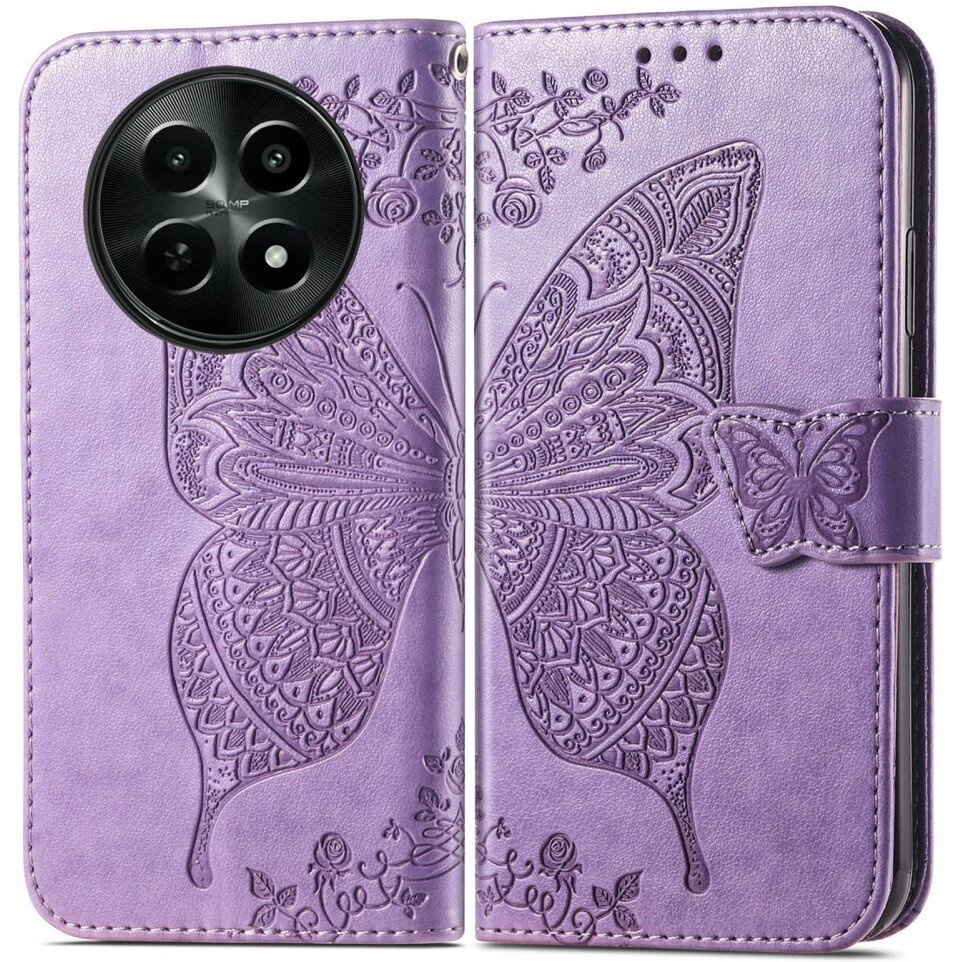 Realme 12 Butterfly Flip Case, Lila