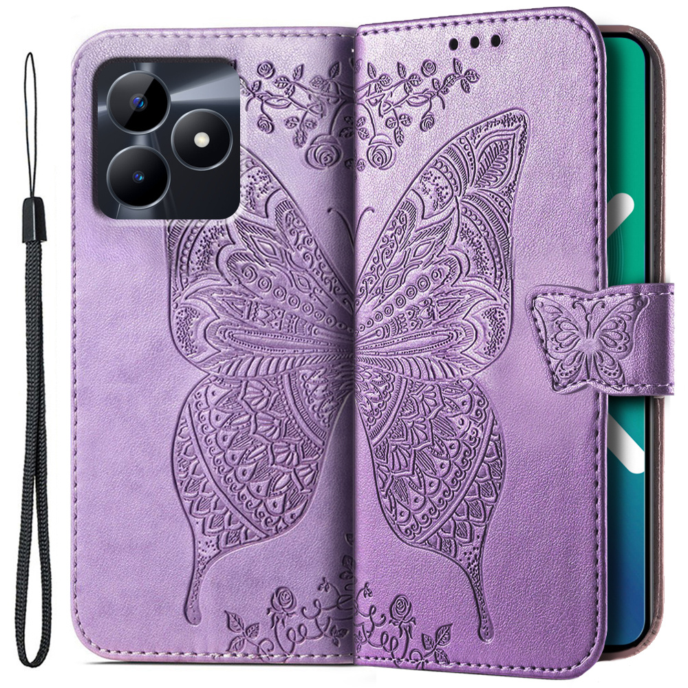 Realme C51 Butterfly Flip Case, Lila