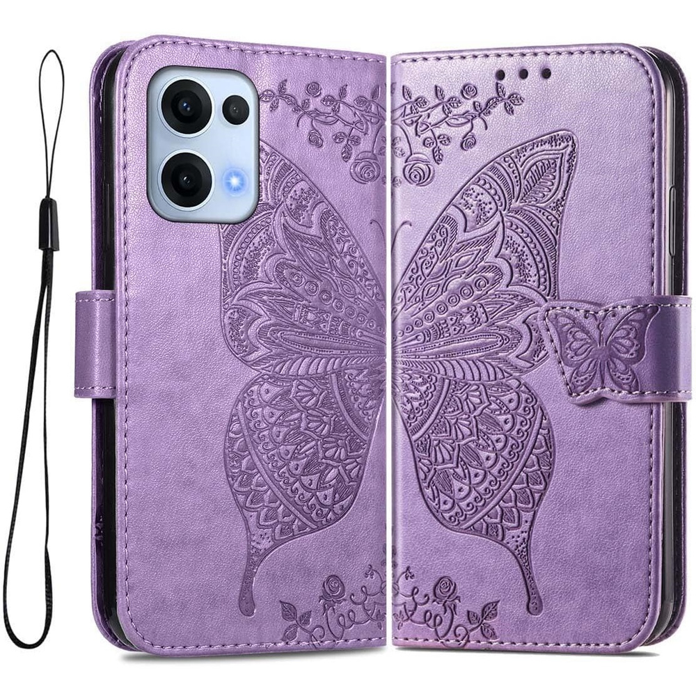 Klapphülle Für Oppo Reno 13, Schmetterling, Lila