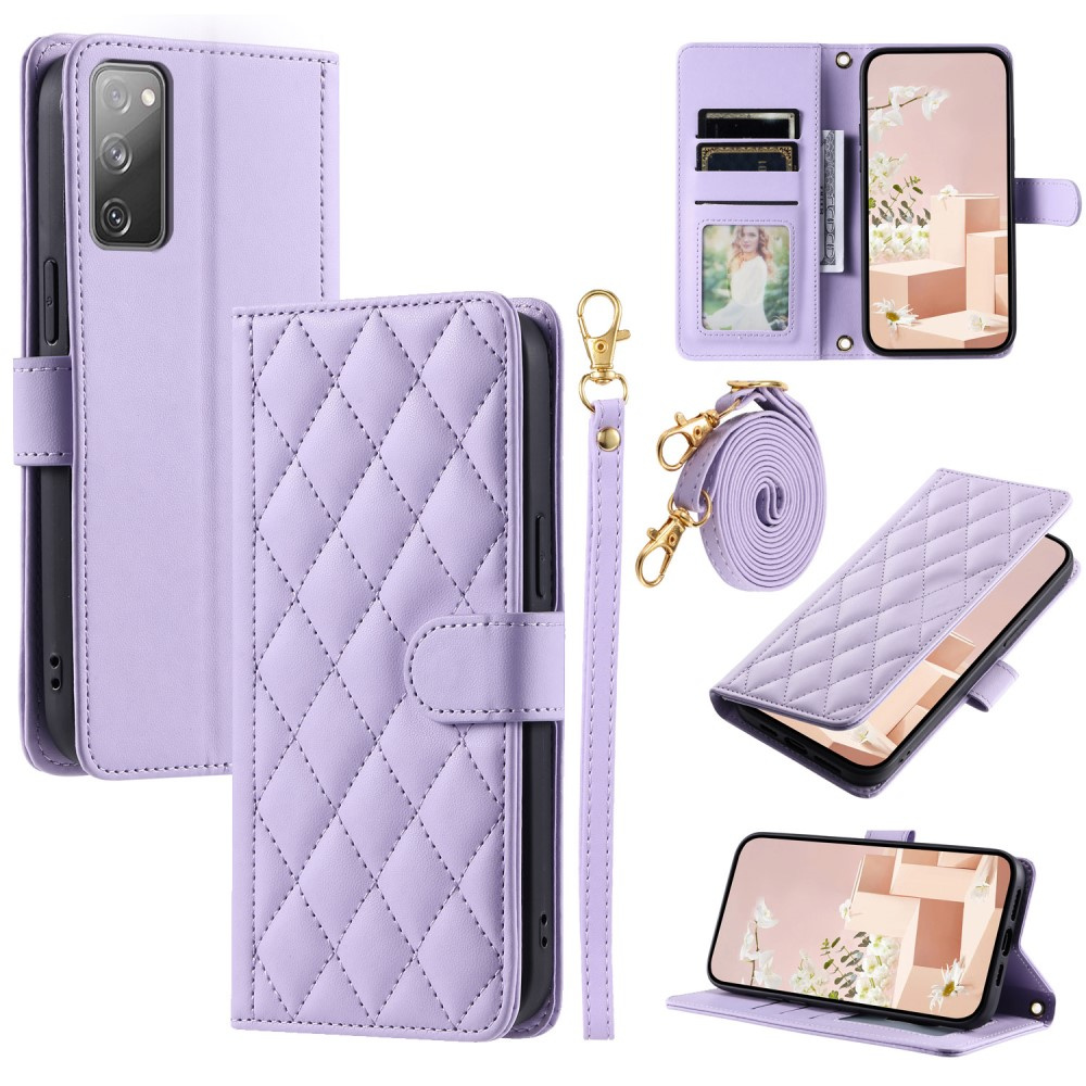 Samsung Galaxy S20 Fe Flip Case, Rhombus Crossbody Leder, Lila