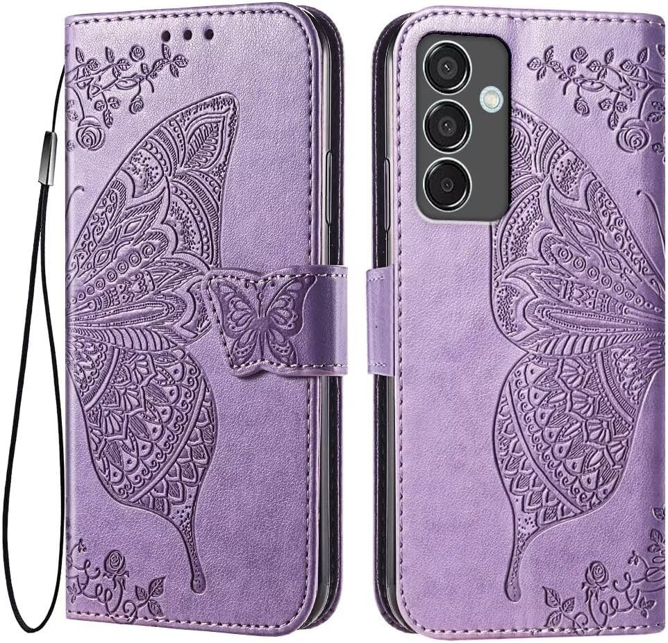 Klapphülle Für Samsung Galaxy M55 5g, Schmetterling, Lila