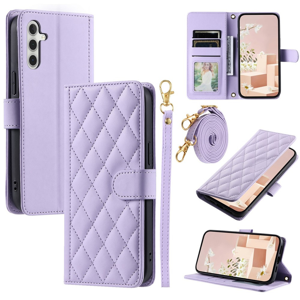 Samsung Galaxy S25 Fe Flip Case, Rhombus Crossbody Leder, Lila