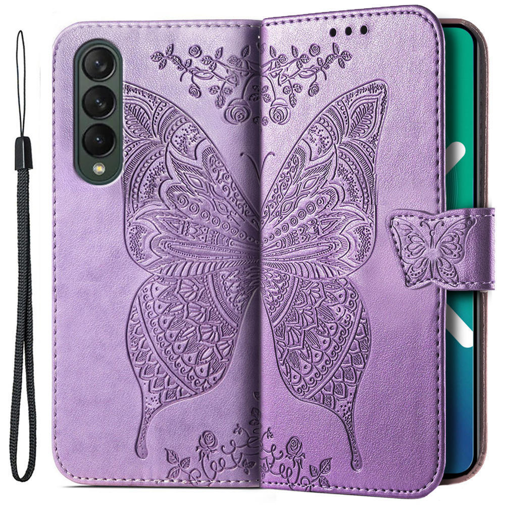 Klapphülle Für Samsung Galaxy Z Fold 4 5g, Schmetterling, Lila