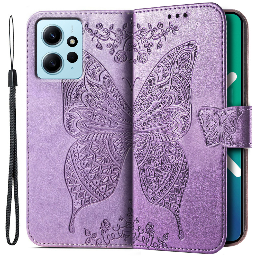Klapphülle Für Xiaomi Redmi Note 12 4g, Schmetterling, Lila