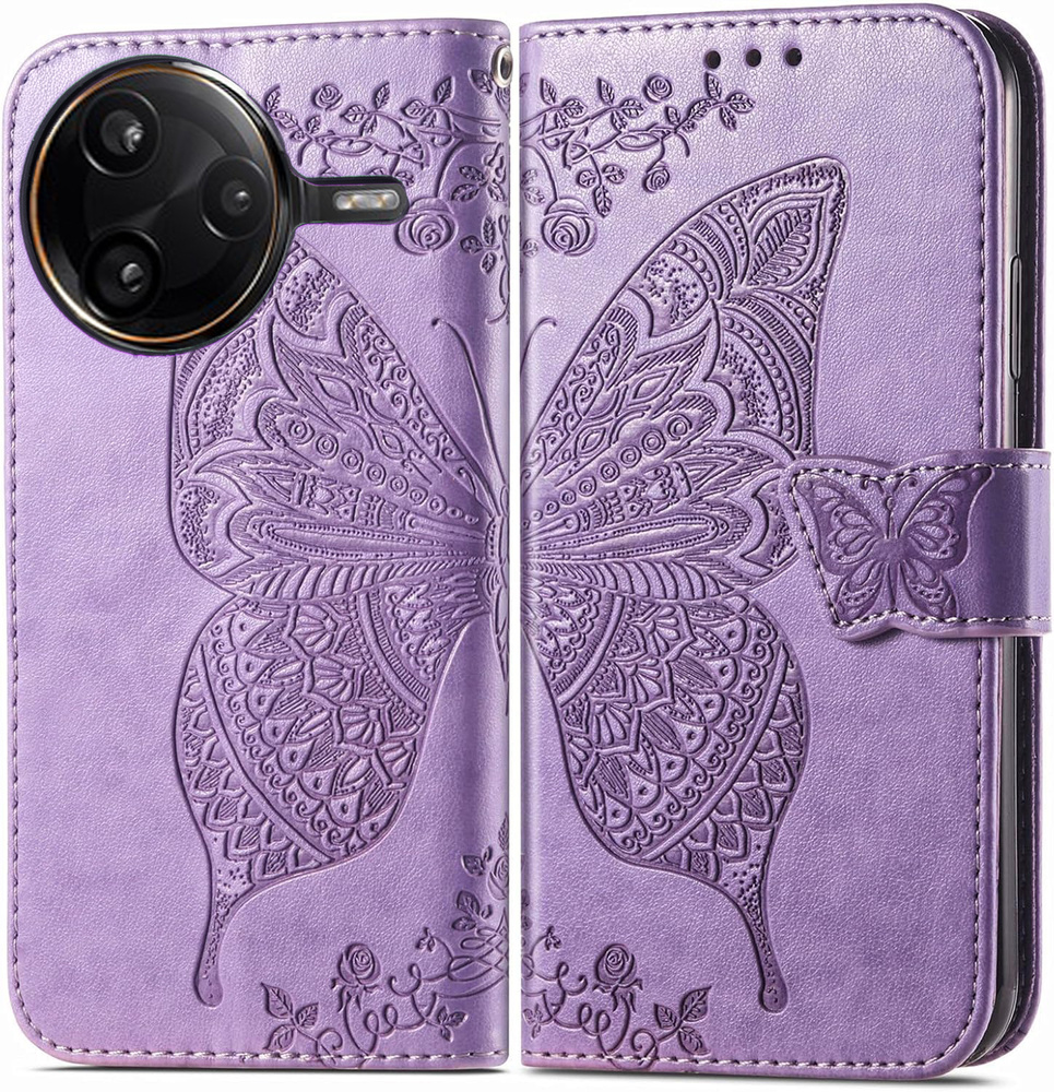 Klapphülle Für Xiaomi Poco F7 Ultra, Schmetterling, Lila