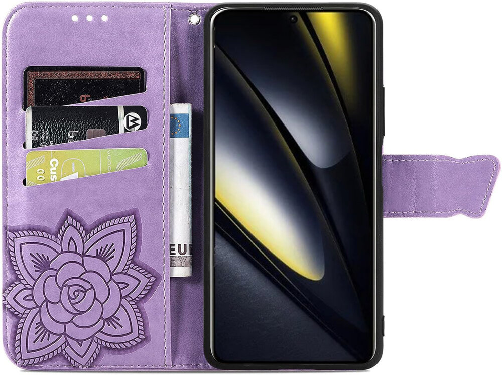 Klapphülle Für Xiaomi Poco F6, Schmetterling, Lila