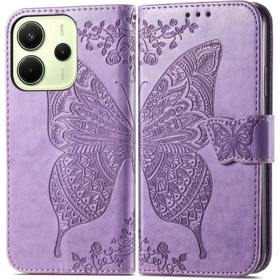 Klapphülle Für Xiaomi Redmi Note 14 4g, Schmetterling, Lila