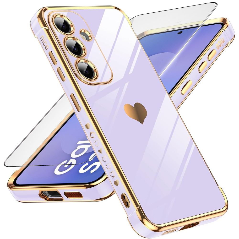 Set Aus Schutzhüllen Für Samsung Galaxy S25 Fe, Elektroherz, Lila + Displayschutzfolie Aus Glas