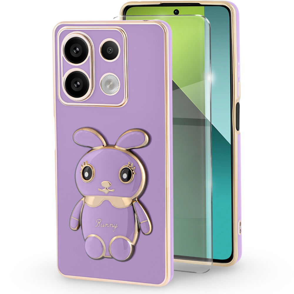 Schutzhülle Für Xiaomi Redmi Note 13 Pro 5g, Hasenmotiv, Lila + 9h-schutzglas
