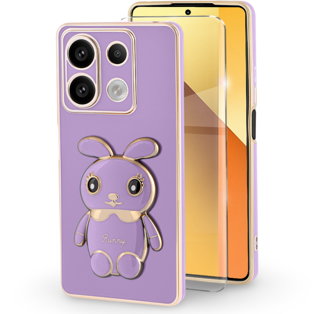 Schutzhülle Für Xiaomi Redmi Note 13 5g, Hasenmotiv, Lila + 9h-schutzglas