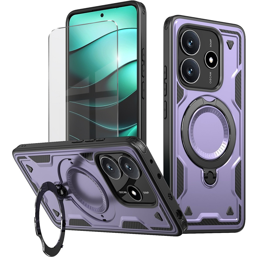 Schutzhülle Für Xiaomi Redmi Note 14 5g, Militärstandard Magsafe, Lila + 9h-glas