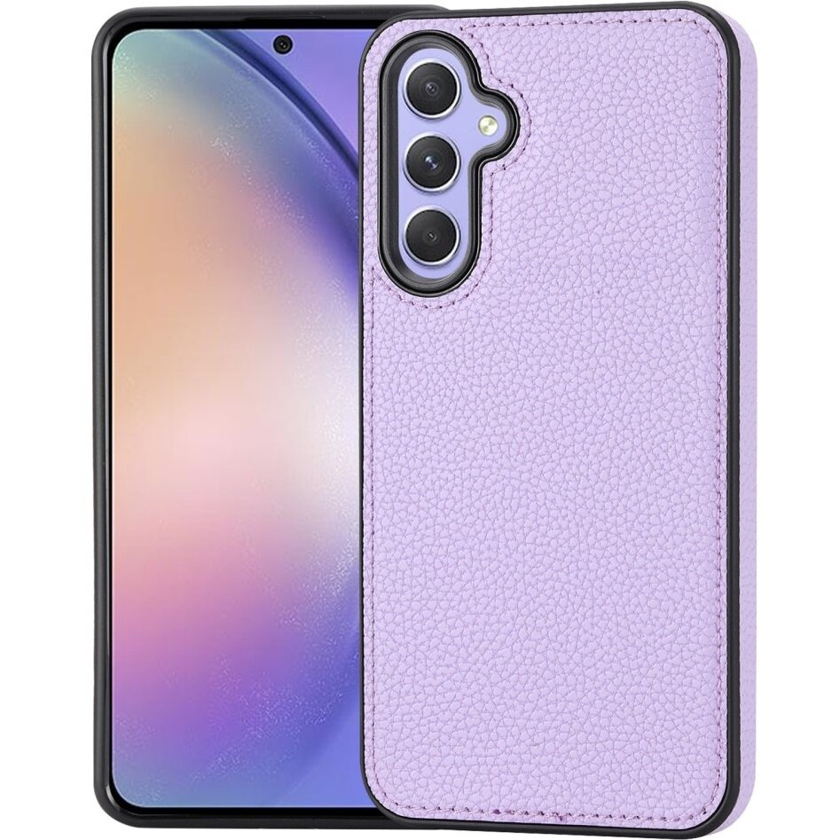 Lederhülle Für Samsung Galaxy S23 Fe + 9h-schutzglas, Litschi-lederhülle, Lila