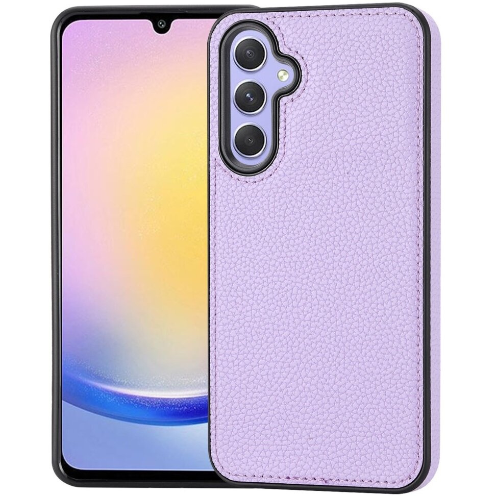 Lederhülle Für Samsung Galaxy A25 5g, Litschi-lederhülle, Lila + 9h-glas