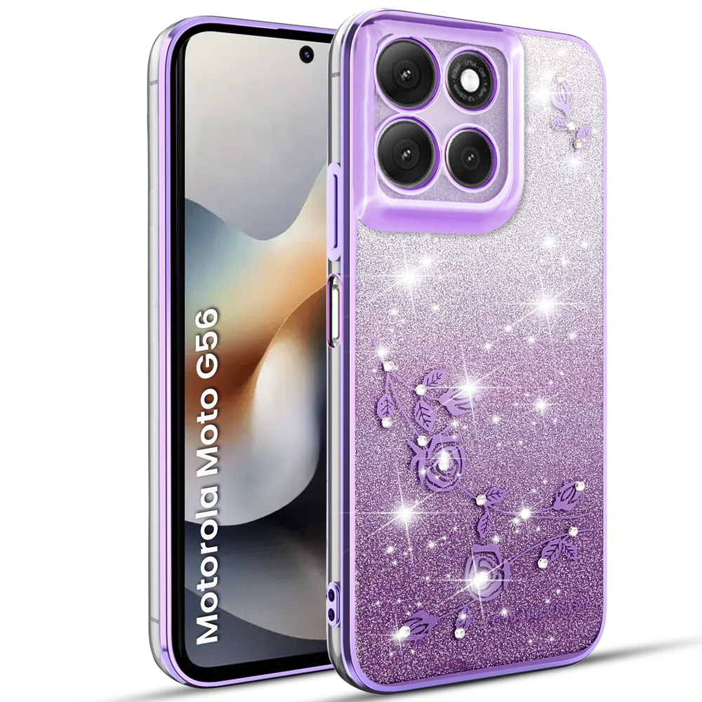 Schutzhülle Für Motorola Moto G56 5g, Glitzerblume, Lila