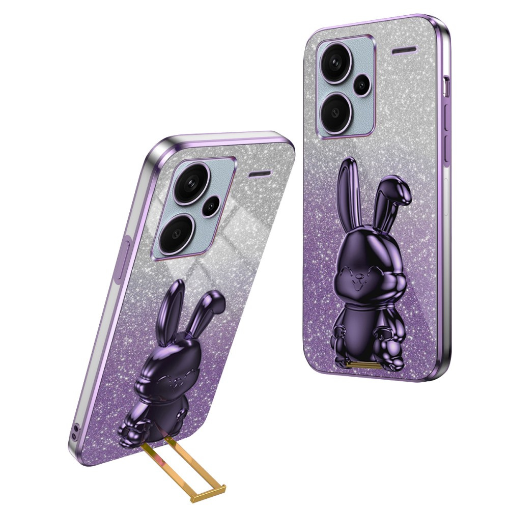 Schutzhülle Für Xiaomi Redmi Note 13 Pro+, Glitzerhase, Mit Ausziehbarem Ständer, Lila