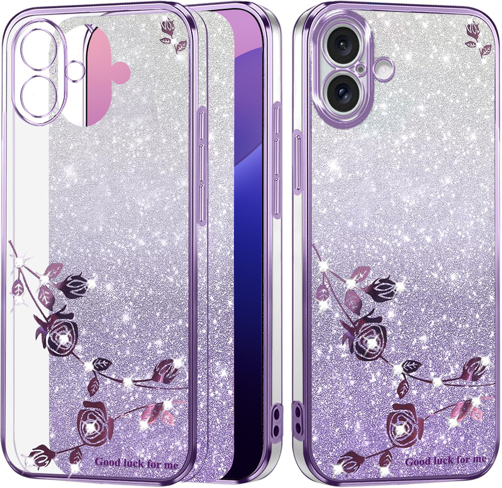 Iphone 16 Hülle, Glitzerblume, Lila