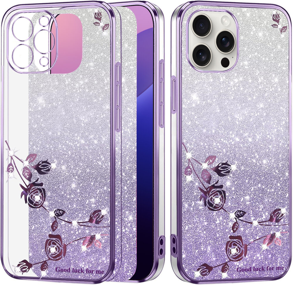 Iphone 16 Pro Max Hülle, Glitzerblume, Lila