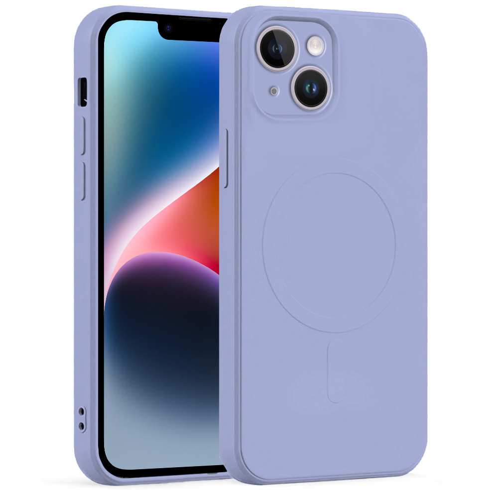 Silikon-magnet-schutzhüllen-set Für Iphone 14 Plus, Lila + Glas