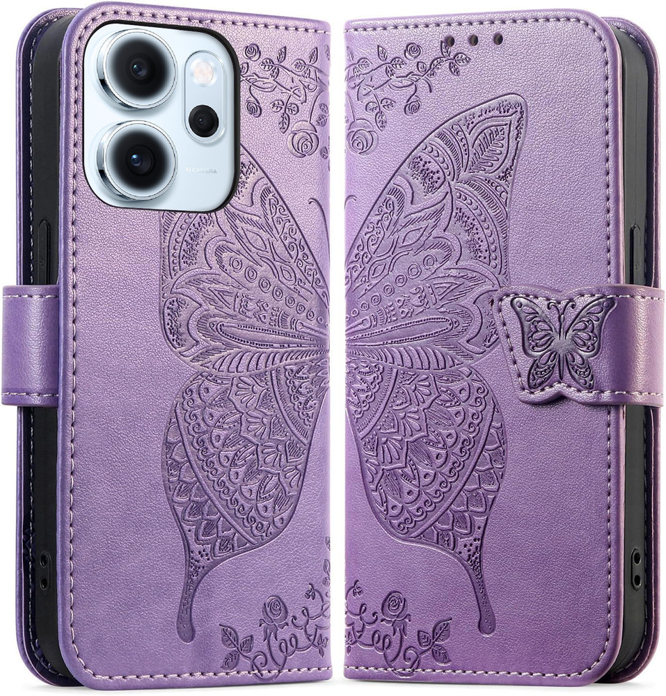 Klapphülle Für Oppo Reno 14 F / 14 Fs, Geprägtes Schmetterlingsmuster, Lila