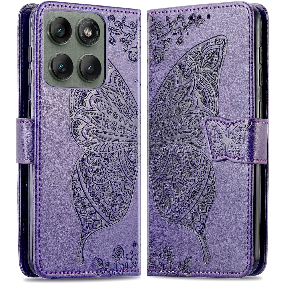 Klapphülle Für Motorola Edge 60 Pro, Schmetterlingsmotiv – Lila