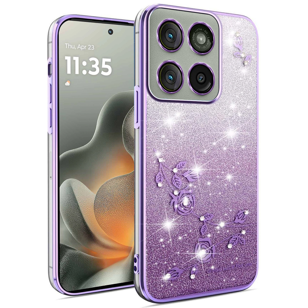 Schutzhülle Für Motorola Edge 70, Glitzerblume, Lila