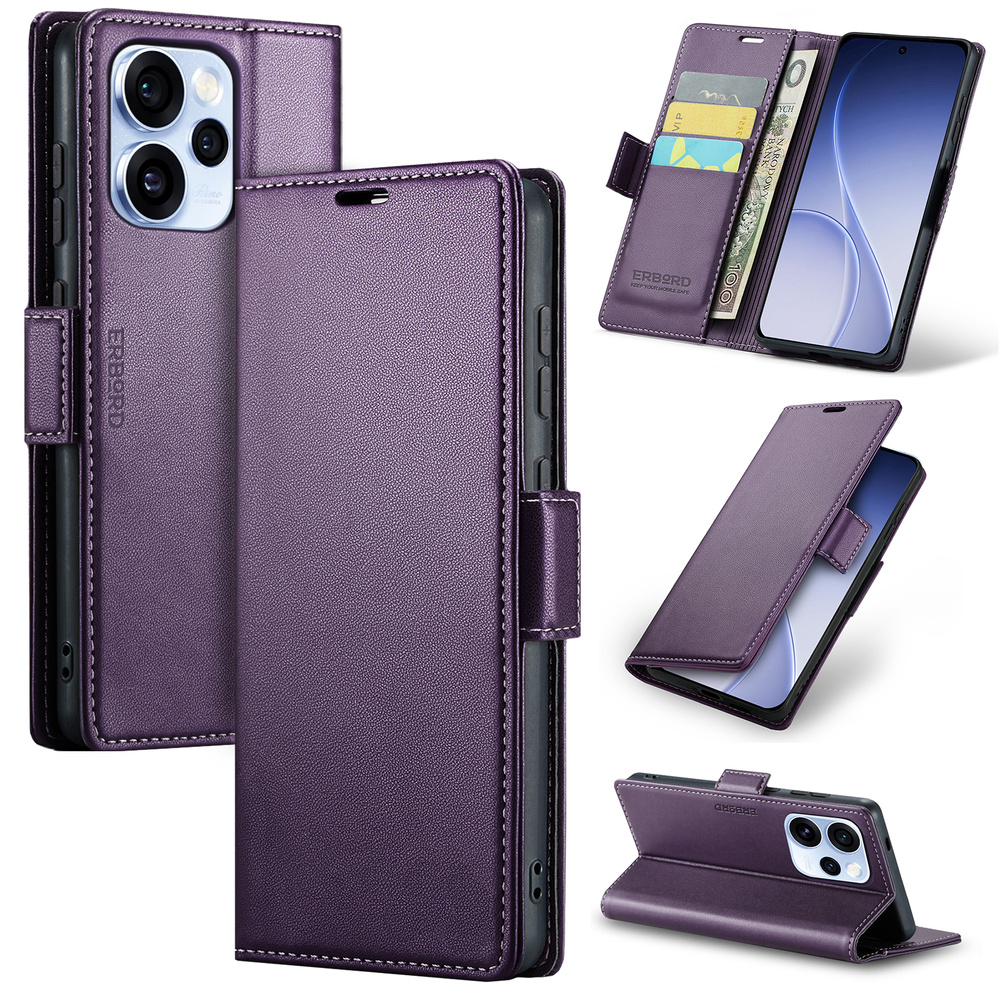 Oppo Reno 15 Pro 5g Hülle, Glänzendes Litschi, Klapphülle Mit Brieftaschenfunktion, Lila