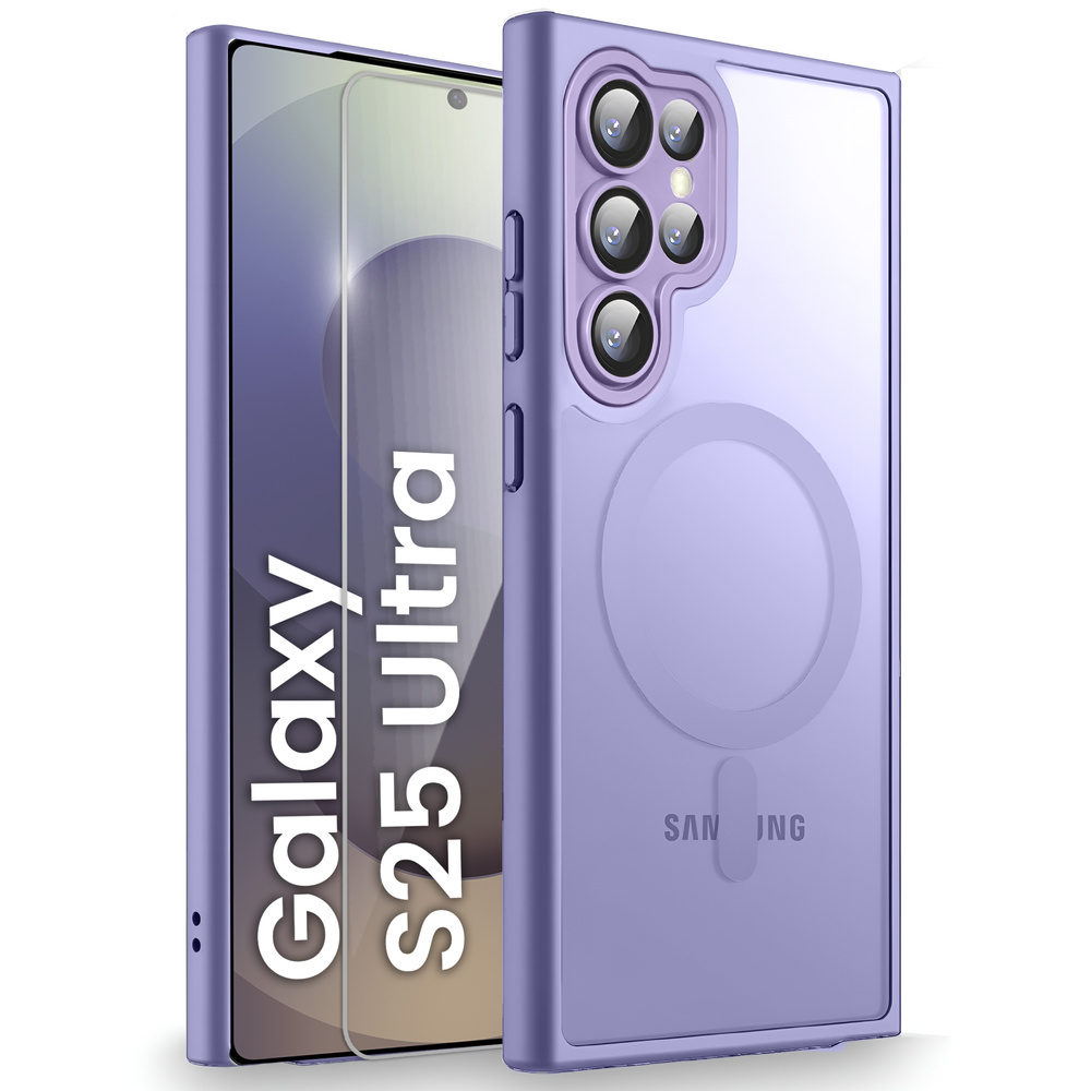 Samsung Galaxy S25 Ultra Hülle, Für Magsafe, Matt, Lila + Displayschutzfolie Aus Glas
