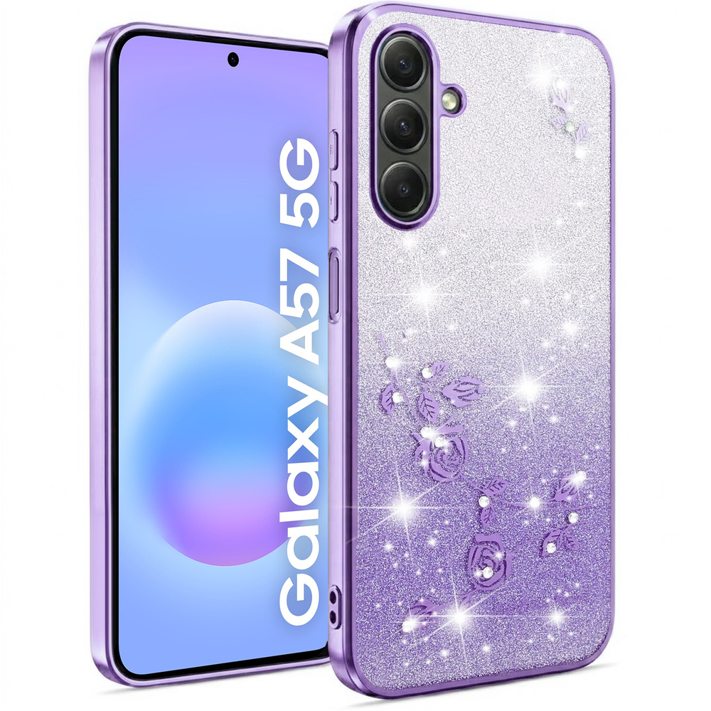 Schutzhülle Für Samsung Galaxy A57 5g, Glitzerblume, Lila